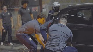 Italian rugby team lift a car out the way for team bus to get through | Facing Goliath