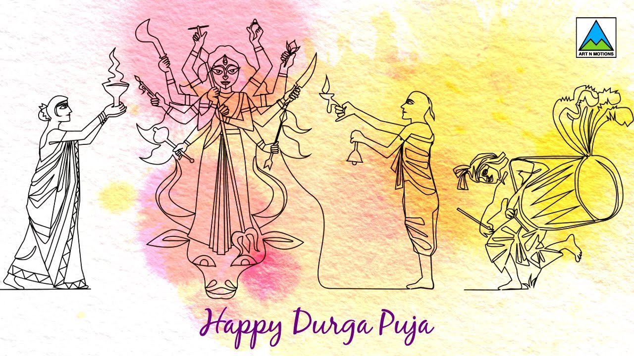 Durga Puja 2021 | মহিষাসুর মর্দিনি | Ma |  Durga Puja wishes video | Maa Durga Single line animation