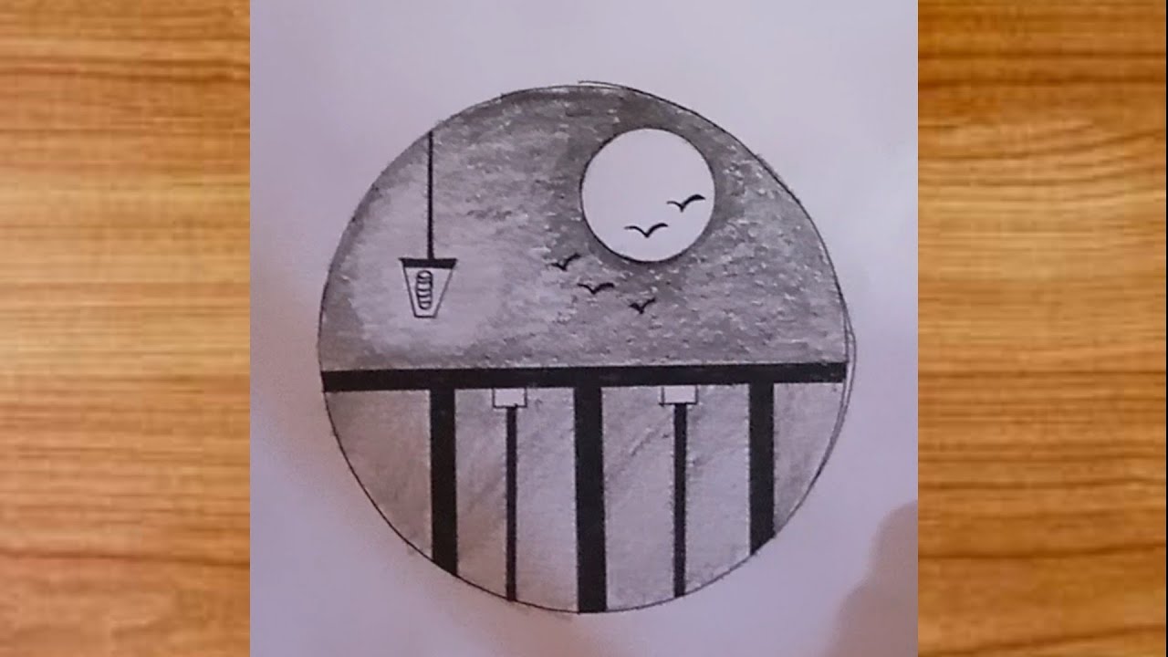 “Peaceful Moonlight Balcony Drawing – Simple Aesthetic Circle Art Tutorial”