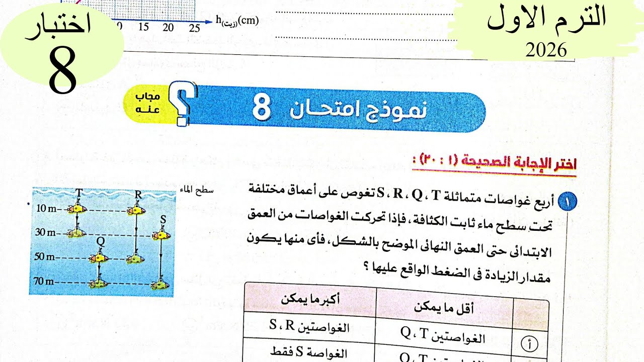 فيزياء 2ث - حل اختبار 8 على المنهج - كتاب الامتحان 2026