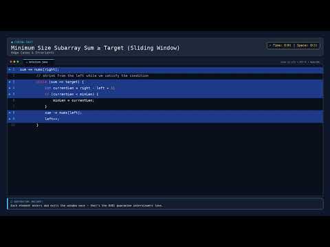 [Coding] Minimum Size Subarray Sum ≥ Target (Sliding Window) — Java DSA Prep