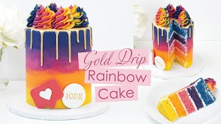 Gold Drip Buttercream Rainbow Cake - Cake Decorating Tutorial - Instagram Inspired Cake Design