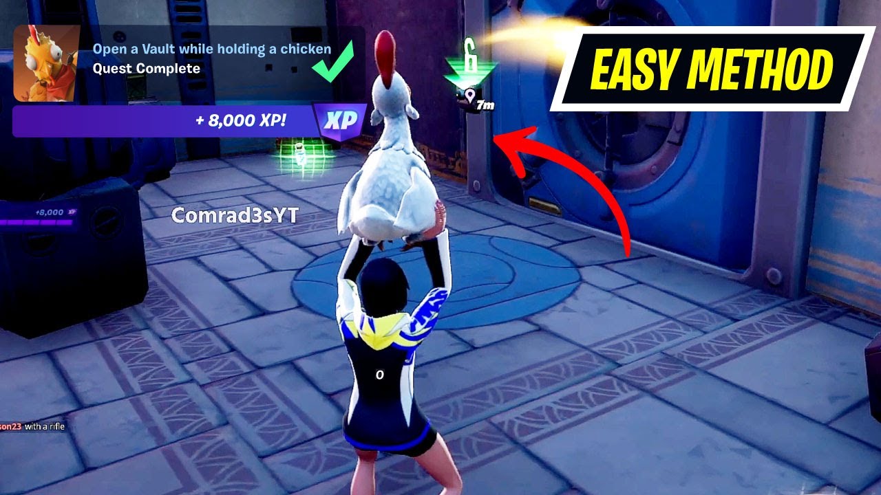 Open a Vault while holding a chicken Fortnite Locations - Avian Ambush Quests