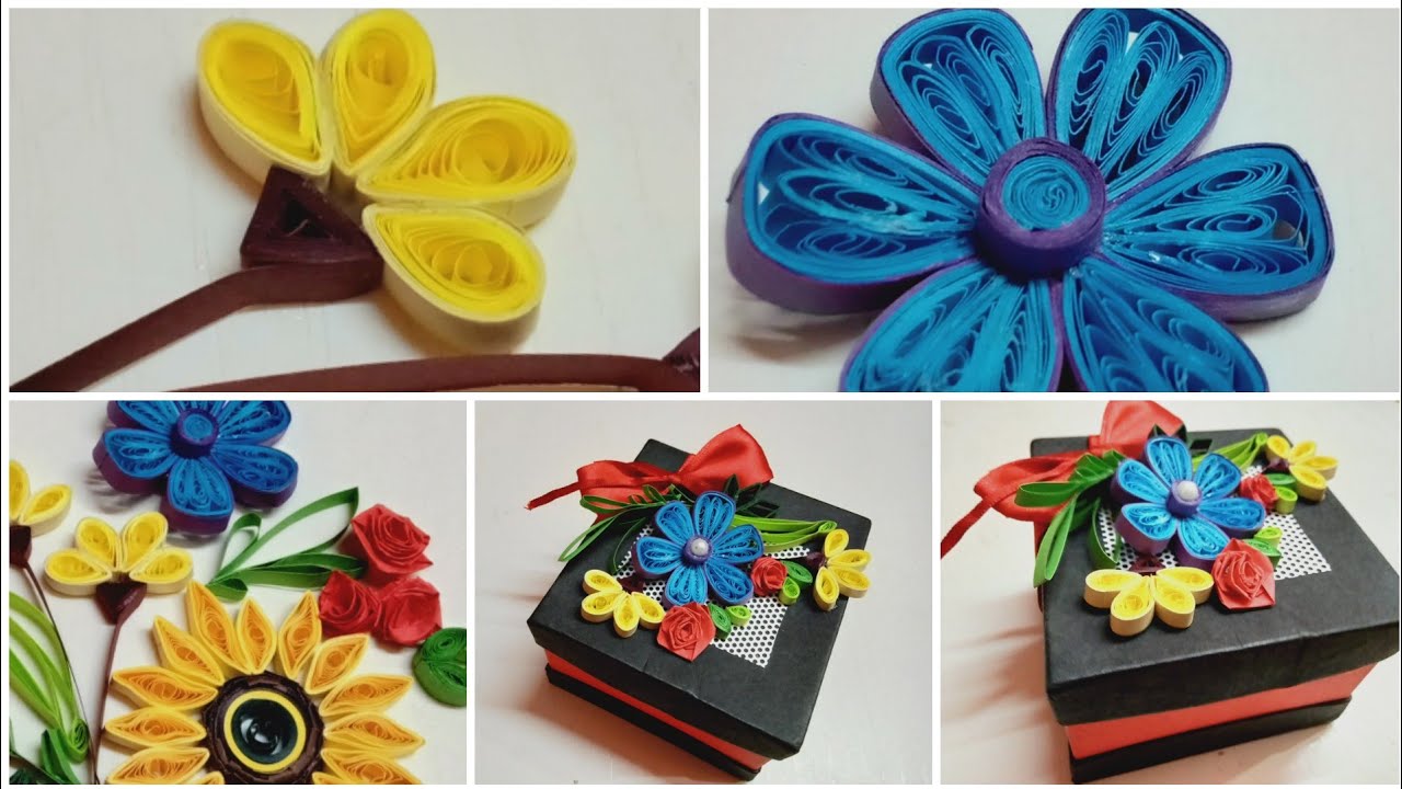 Paper quilling Flowers arrangement on Paper box lid YouTube