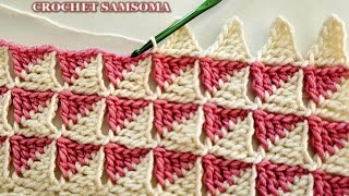 غرز كروشي زخرفية / كروشيه غرزة المثلثات المتداخلة تكرار سطرين لعمل بلوزات وبطانيات  Crochet Stitch