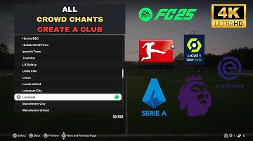 EA SPORTS FC 25 │ALL CROWD CHANTS for Create a Club in CAREER MODE ⚽│EA SPORTS FC 25 FAN CHANTS
