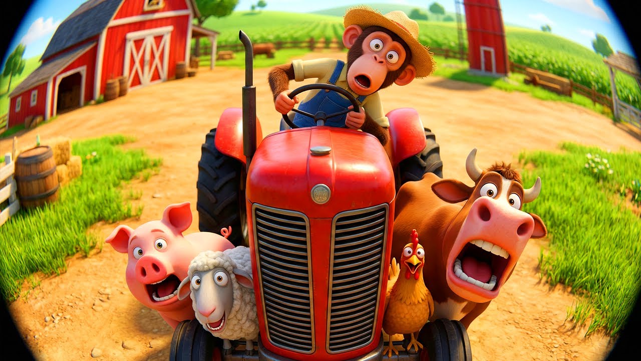 Monkey Ride Tractor Monkey Drives Tractor to Feed Hungry Farm Animals - YouTube