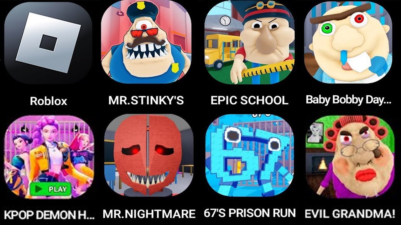 ROBLOX.MR. STINKY'S,EPIC SCHOOL ESCAPE!,Baby Bobby Daycare!,KPOP DEMON HUNTERS,67'S PRISON RUN!..
