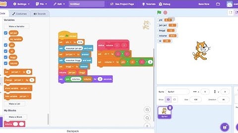 Cara membuat program menghitung volume kerucut di dalam scratch