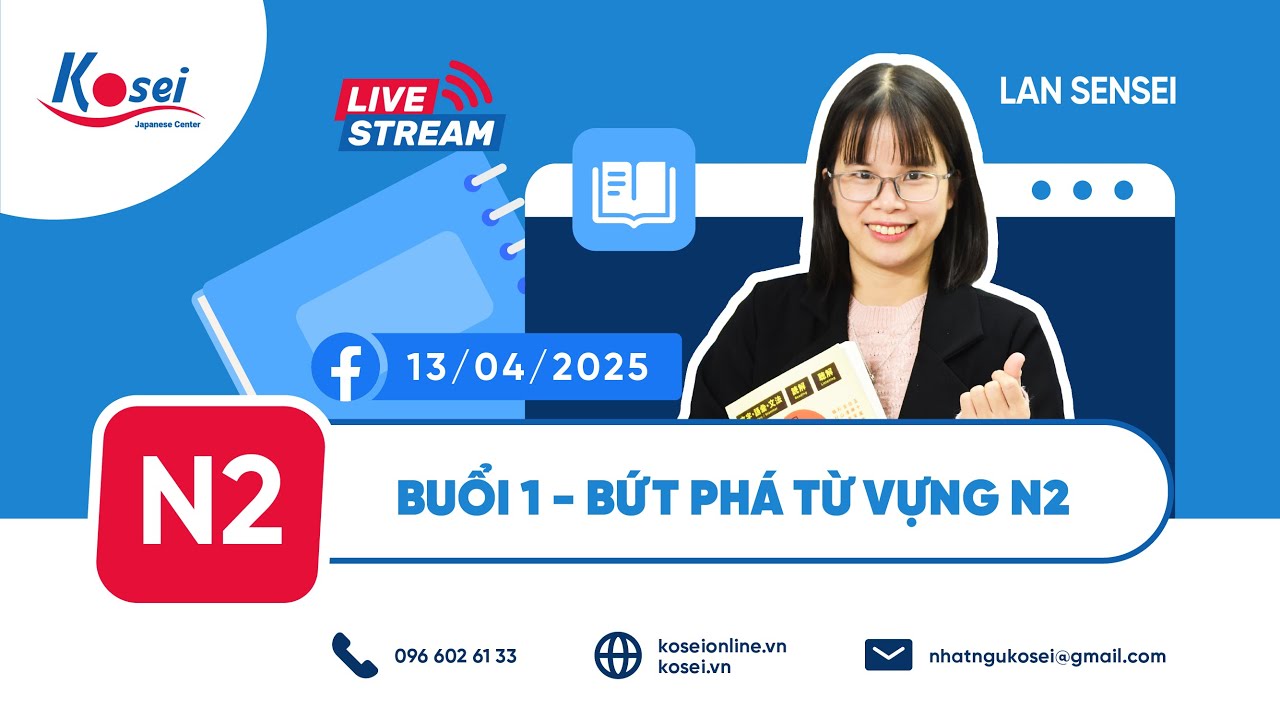 Livestream N2 - Buổi 1 - BỨT PHÁT TỪ VỰNG N2 - Luyện thi JLPT N2 cùng Trung tâm tiếng Nhật Kosei