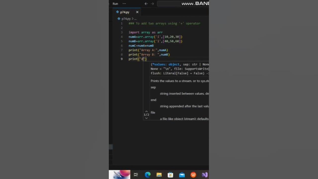 To add two arrays using '+' operator in python - YouTube