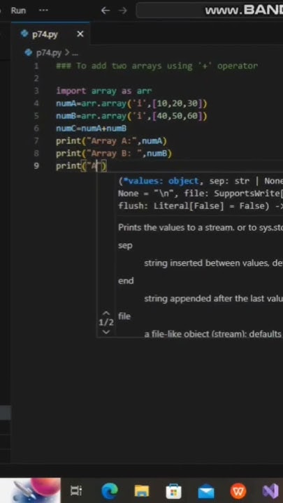To add two arrays using '+' operator in python - YouTube