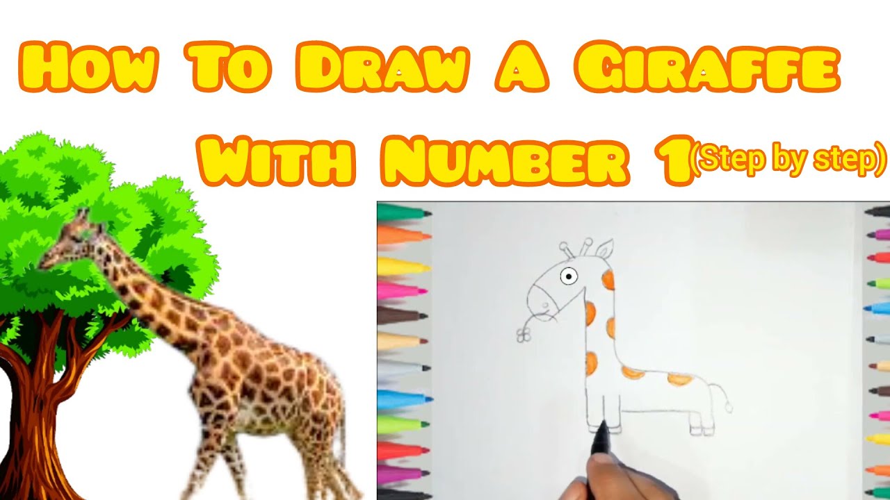 How To Turn 1 Into A Giraffe | Cute Giraffe Drawing | Draw With Number 1 | Fa Family Muslimah