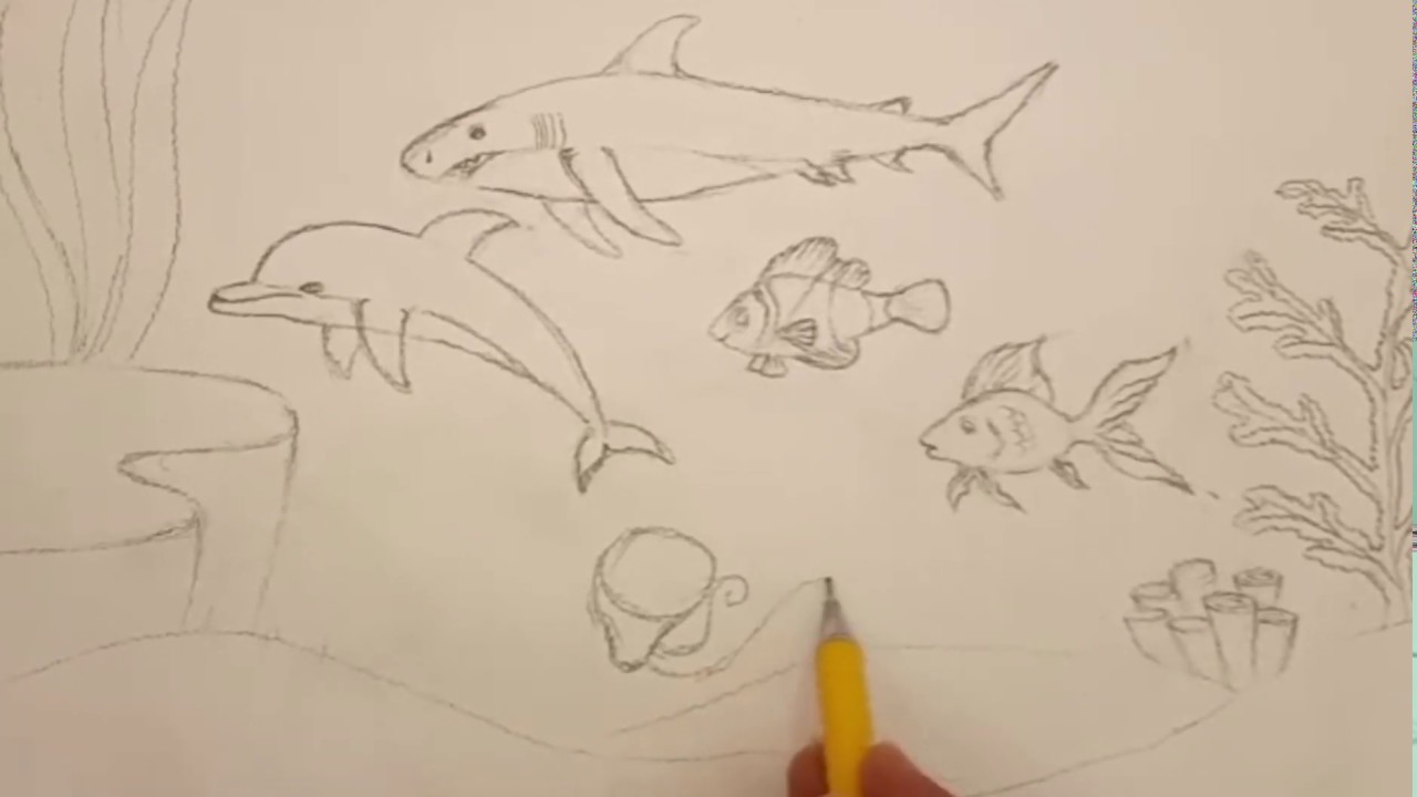 رسم قاع البحر بطريقة بسيطة وسهلة جدا خلى أولادك يتعلموا هوايه جميلة