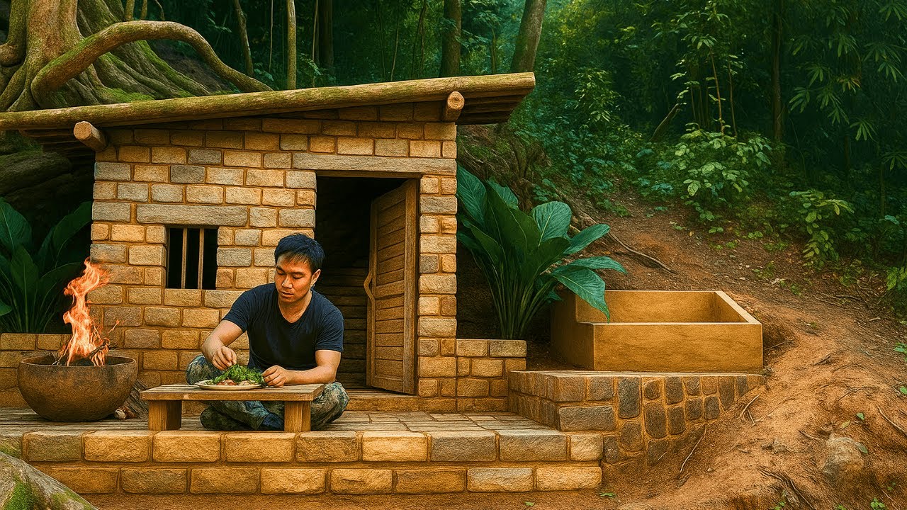 Survival Challenge: Building a Shelter Beneath the Ancient Cave – Battling the Wild Nature