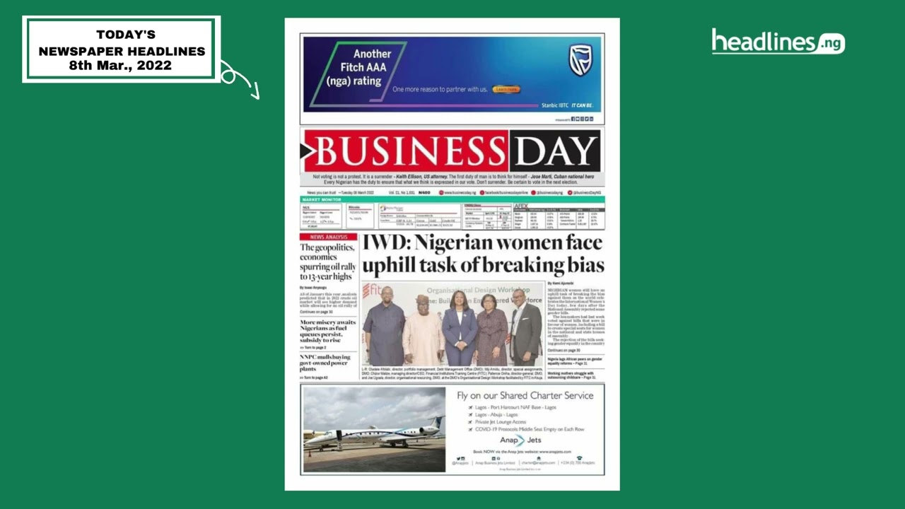 Front Pages of Nigerian Newspapers for today, March 08, 2022