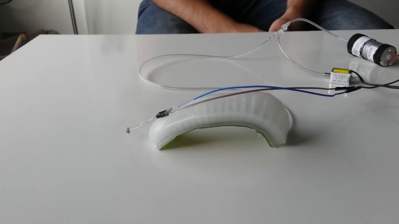 Basic soft robotic bending actuator (pneunets type) triggered by light dependent resistor (LDR ...