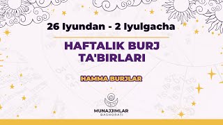 26 Iyundan - 2 - Iyulgacha Haftalik Burj Ta'birlari