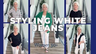 Styling White Jeans For the Over 50 Woman | Cute Shoes for Spring #fashionover50 #cosyisland