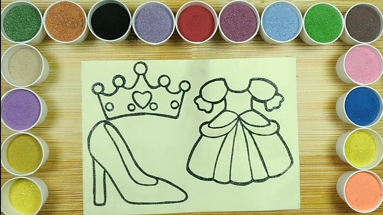draw Cinderella's dress, crown and shoes |  sand painting