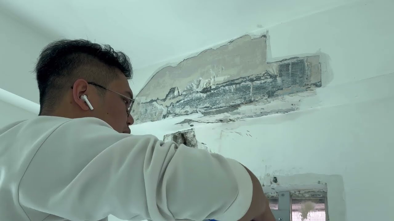 橫陣，窗邊角批灰油漆處理