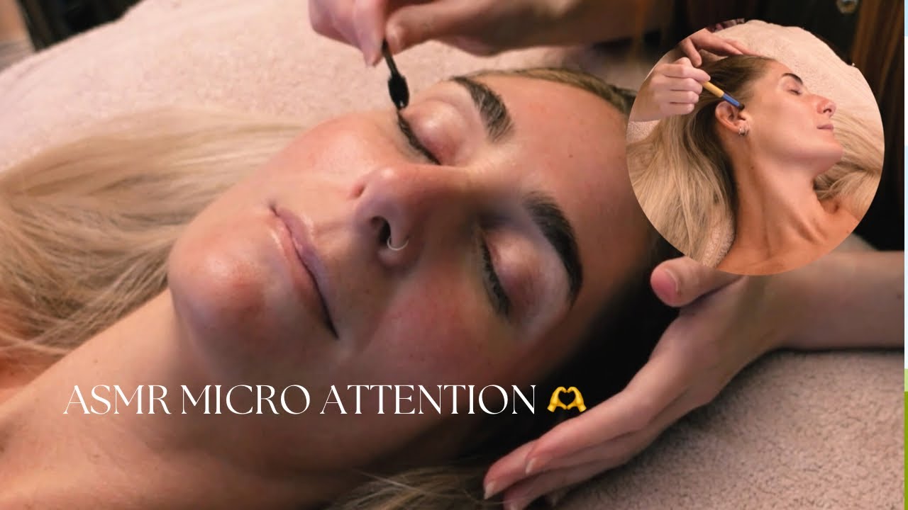 ASMR SOFT SPOKEN Dreamy Micro Attention Of The Neck, Ears Face & Hair For Sleep~Music & Rain Version