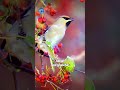 Bohemian Waxwing, known for its distinctive crest, beige plumage black mask, bright red wing tips.