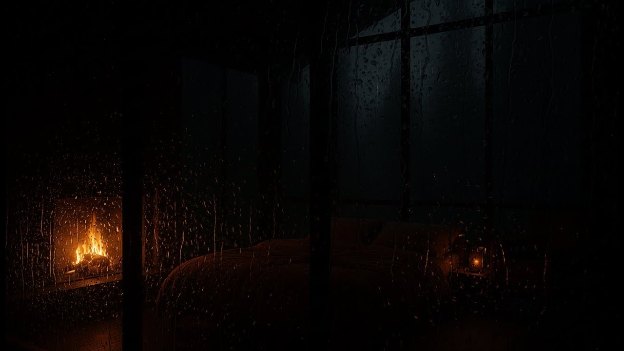 ASMR Deep Sleep 😴 | Cozy Cabin Fireplace 🔥 + Gentle Rain 🌧️ | Pure ...