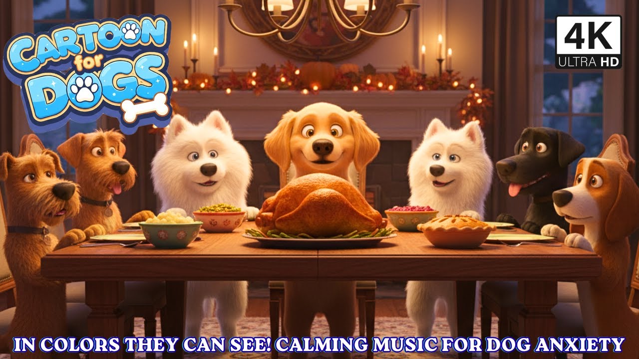 Thanksgiving Cartoon for Dogs to Watch, in Colors They Can See! 🦃🐶 Anti-Anxiety & Prevent Boredom