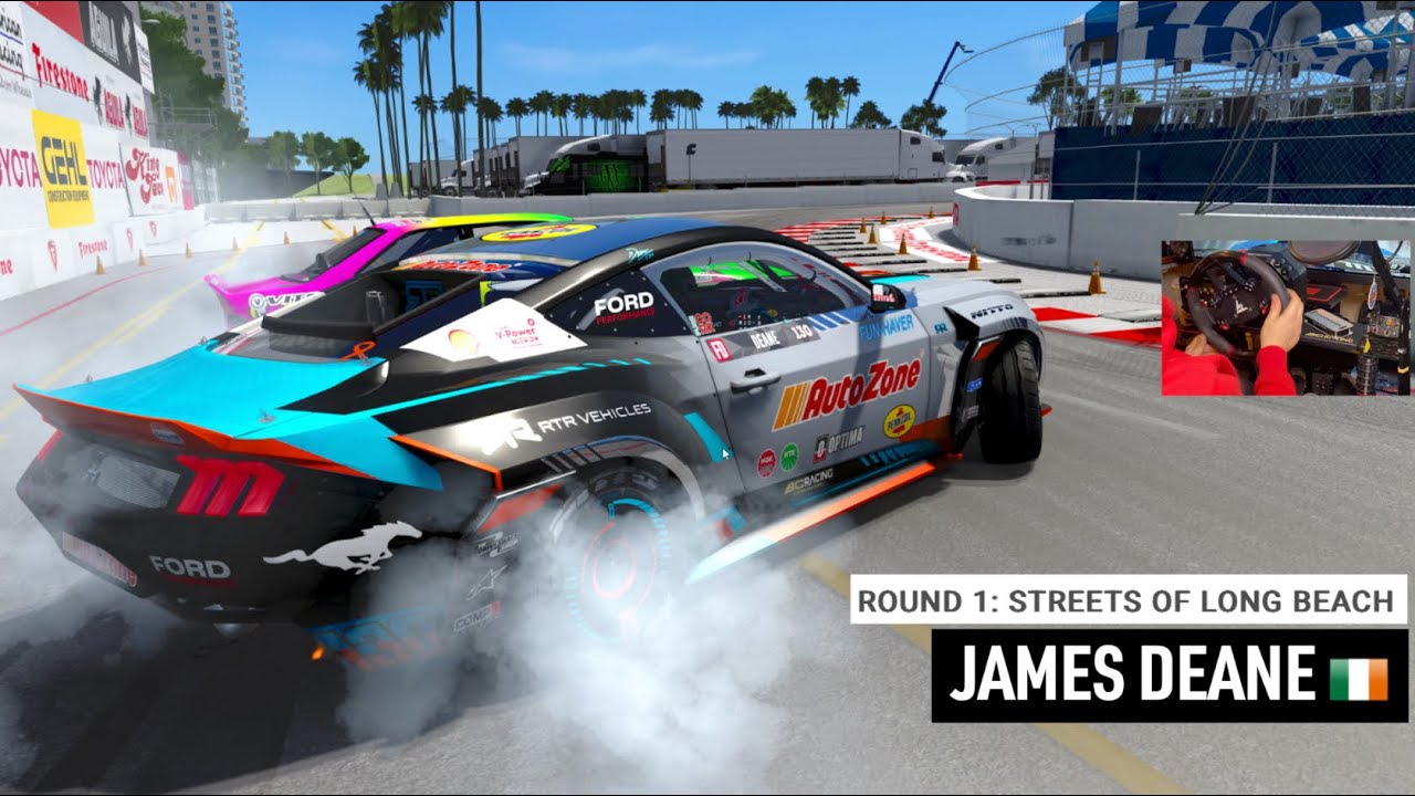 Ford Mustang Joins REALISTIC Formula Drift Long Beach SERVER w/James Deane 1245hp