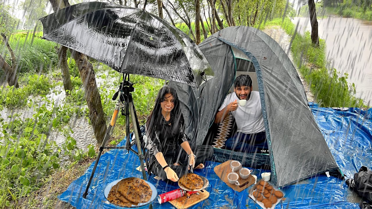 Camping in heavy Rain & Thunderstorms ⛈️ | Full day Camping in Non Stop Rain ☔️ 