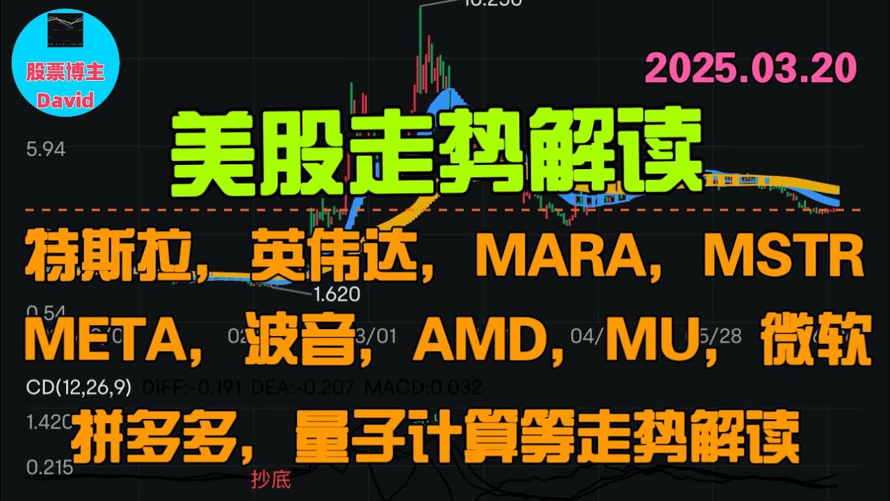 3月20日，美股即时走势解读，特斯拉，英伟达，MARA，MSTR，拼多多，META，波音，AMD，MU，微软，量子计算 ❤️➡️ #美股推荐2025  #英伟达股票 #特斯拉股票 #美股投资 #美股大涨