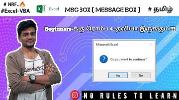 Message Box Excel in Tamil /Msgbox/EXCEL-MACRO/Excel-VBA/NRF....🔥