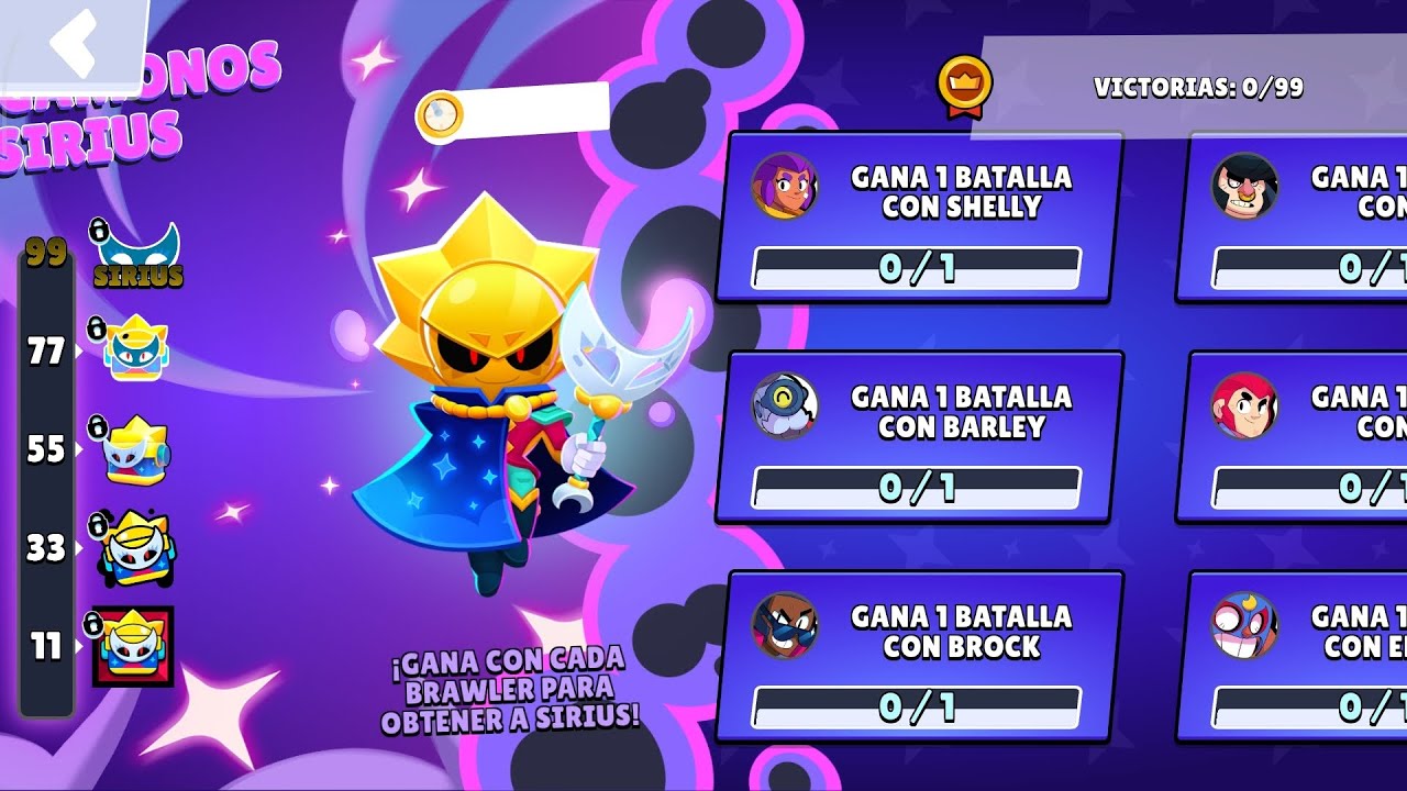 Juegue 1 partida con 99 brawlers para desbloquear a Sirius brawl stars