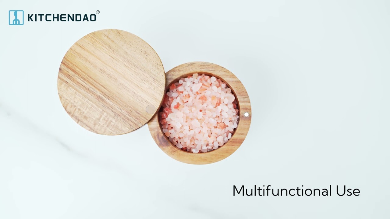 KITCHENDAO Acacia Wood Salt Cellar Bowl Box