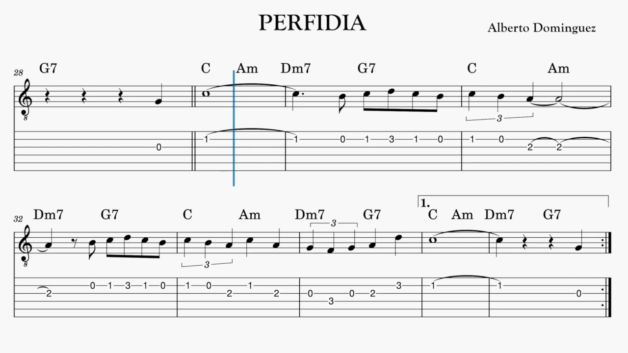 PERFIDIA - Tab and Music Score - Alberto Dominguez