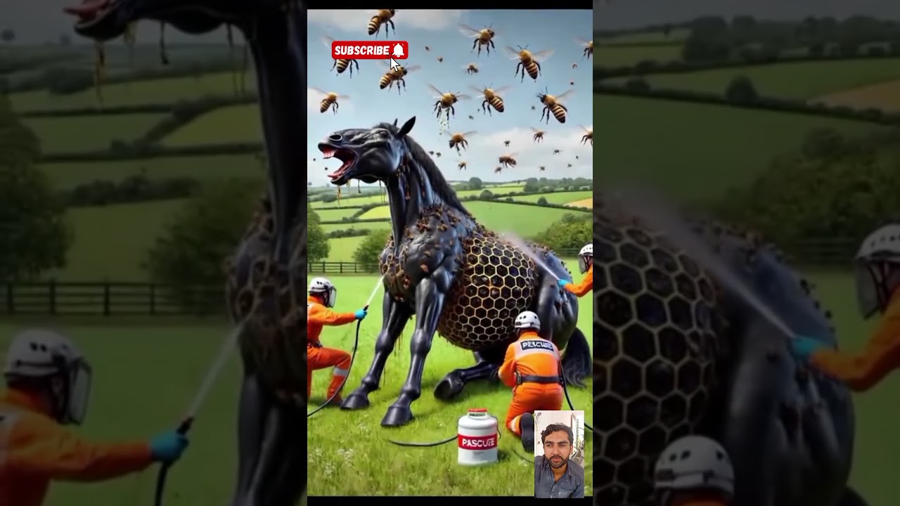 "Curious Black Horse Gets Stung by a Bold Bee!"