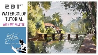 How to draw watercolor landscape painting | light and shadow | village scene | Sunil Linus De