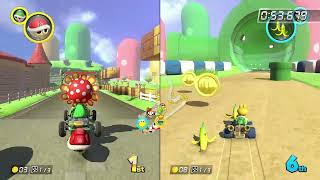3DS Mario Circuit - Mario Kart 8 Deluxe (Switch) Splitscreen Gameplay Petey Piranha + Koopa Troopa