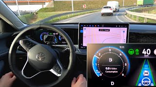 Travel Assist in 2024 Volkswagen Passat B9. Semiautonomous driving on highway, traffic jam assist