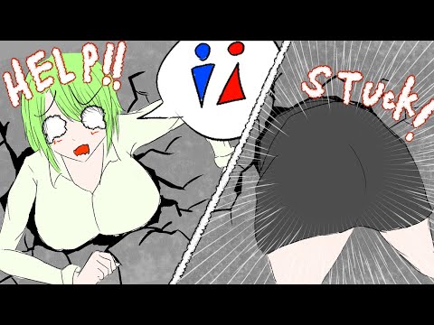 Girl farts and panty poop accident!? She stuck in the wall...【anime】