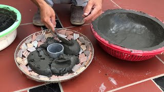 Creative Idea Cement Pots From Plastic Baskets And Fan Cages - Pots From Crushed Ceramic Bricks