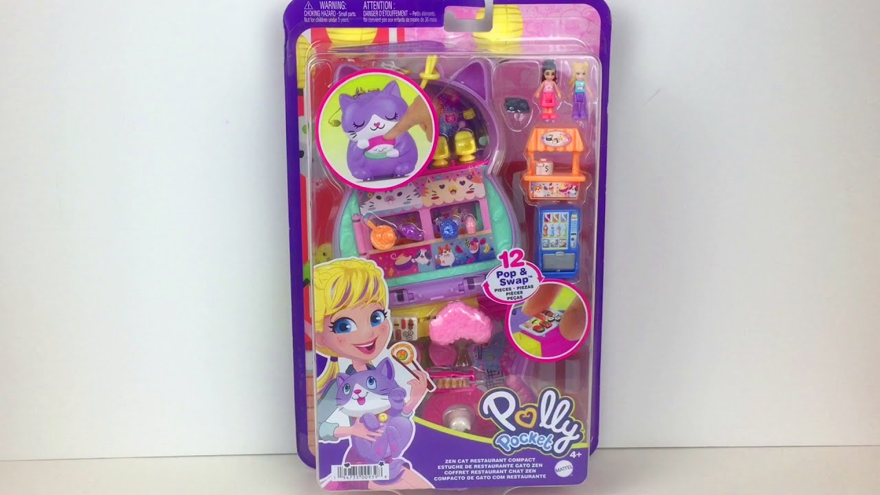 Unboxing Polly Pocket Zen Cat Restaurant Compact with Mini Figures Review 