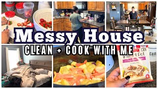 NEW!! MESSY HOUSE CLEAN AND COOK WITH ME / SAHM CLEANING MOTIVATION / #cookwithme  #cleanwithme