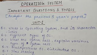Important topics / questions of Operating System   btech 4th sem [ Hindi ]