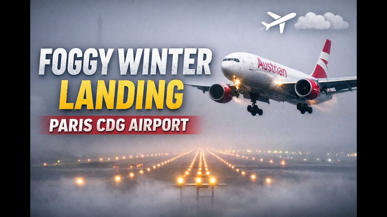 Foggy Winter Landing at Paris CDG with Austrian Airlines ✈️🌫️