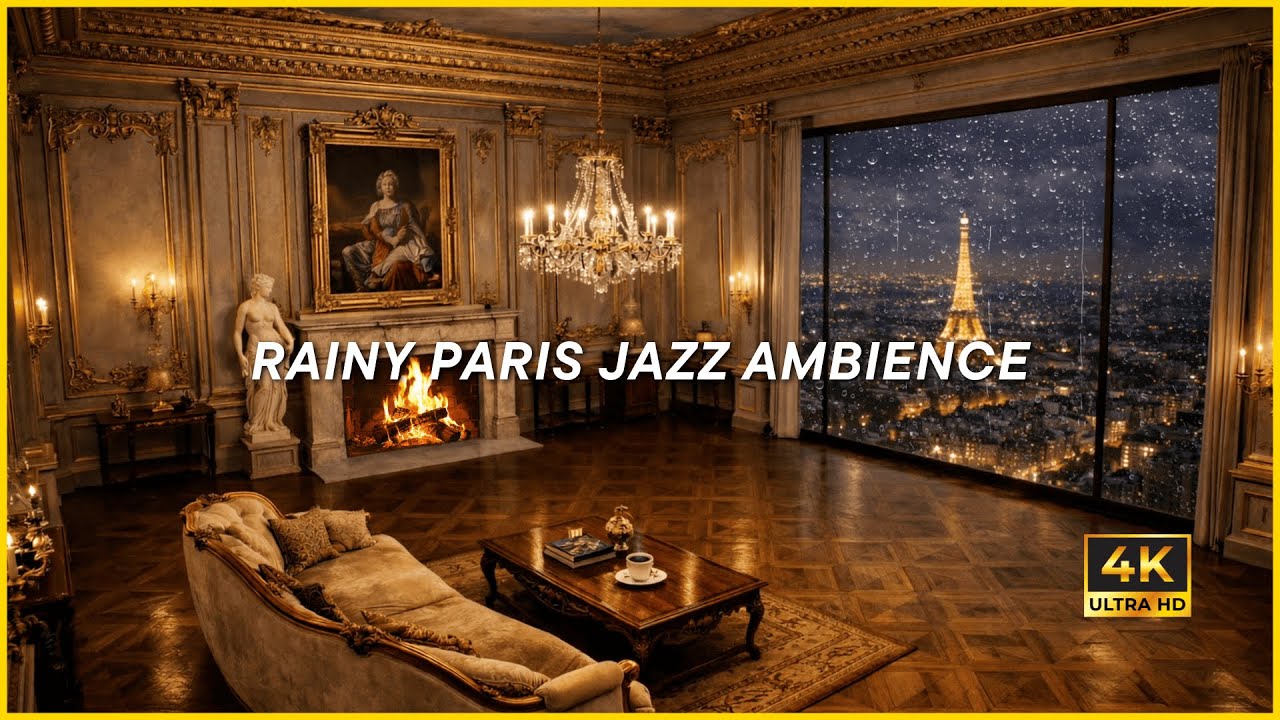 RAINY PARIS JAZZ AMBIENCE (4K) | Cozy Eiffel Tower Rain Night for Relaxation, Focus and Sleep