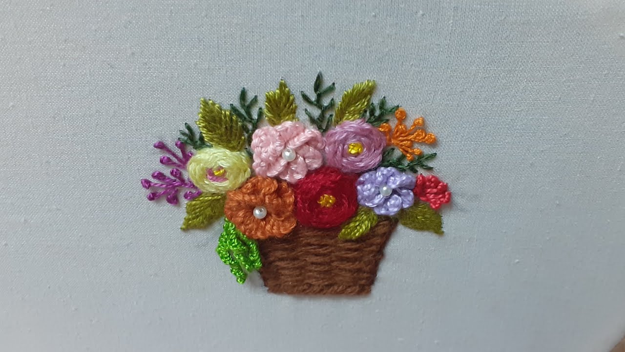 157 Embroidery Flowers basket Beautiful and easy basket Embroidery Flowers basket embroidery