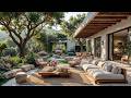 Morning Coffee in a Beautiful Garden Café | Smooth Jazz &amp; Nature Ambience for Relax, Study and Work