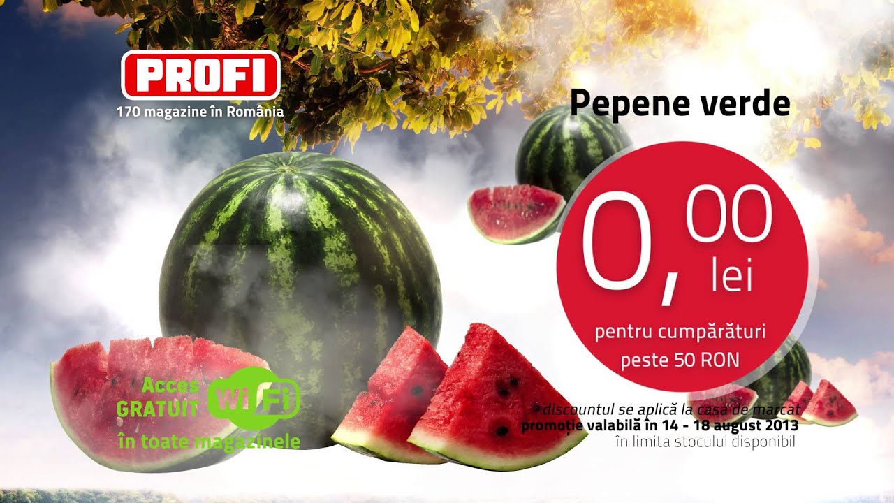 PROFI - pepene verde la 0 lei și înghețată diverse sortimente la 25% discount reduceri turism